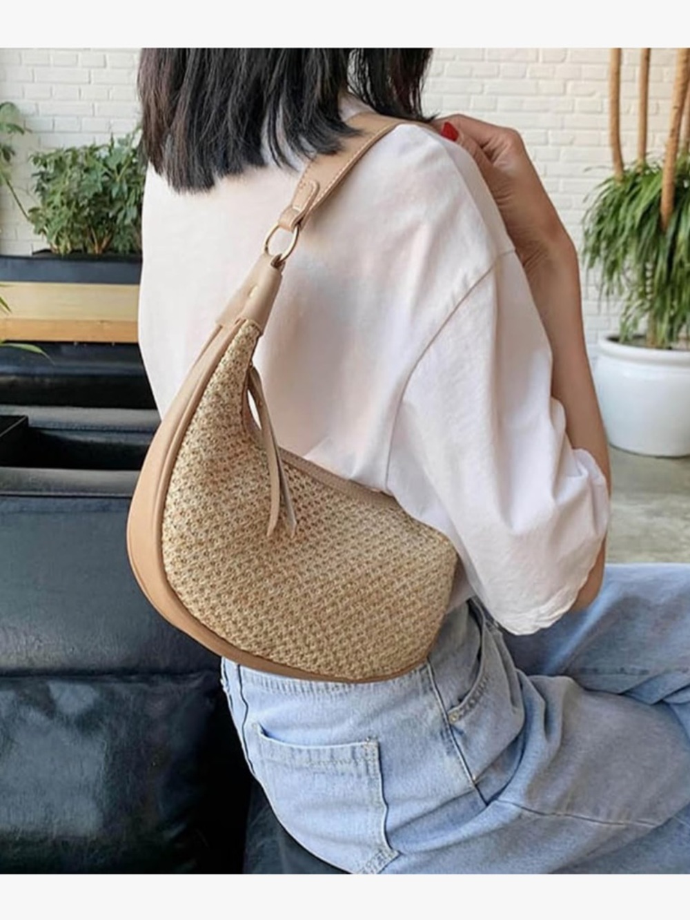 Straw Beach Shoulder Bags for Women Cute Small Crescent Tote Mini Clutch Purse - Picture 2 of 7